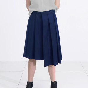 Men&#39;s &quot;School Mood&quot; asymmetrical pleated skirt \ dark blue color