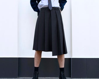 Men's "School Mood" asymmetrical pleated skirt \ Men's skirt \ kilt