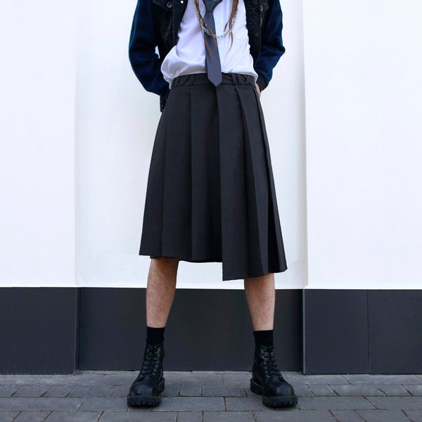 Men's "School Mood" asymmetrical pleated skirt \ Men's skirt \ kilt