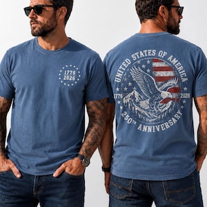 Comfort Colors America 250 Shirt, 250th Anniversary Patriotic Eagle Tee Front & Back Print, Veteran Dad Gift, 1776-2026 Mens 4th Of July Top mountain eagle shirt, 250th anniversary, front and back print, republican shirt, patriotic eagle tee, usa independence tee, veteran dad gift, mens 4th of july,250th anniversary, americana tee, 4th of july tee, country girl tee, freedom shirt, america shirt