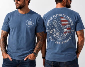 Comfort Colors America 250 Shirt, 250th Anniversary Patriotic Eagle Tee Front & Back Print, Veteran Dad Gift, 1776-2026 Mens 4th Of July Top