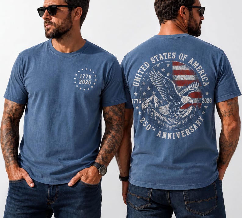 Comfort Colors America 250 Shirt, 250th Anniversary Patriotic Eagle Tee Front & Back Print, Veteran Dad Gift, 1776-2026 Mens 4th Of July Top mountain eagle shirt, 250th anniversary, front and back print, republican shirt, patriotic eagle tee, usa independence tee, veteran dad gift, mens 4th of july,250th anniversary, americana tee, 4th of july tee, country girl tee, freedom shirt, america shirt