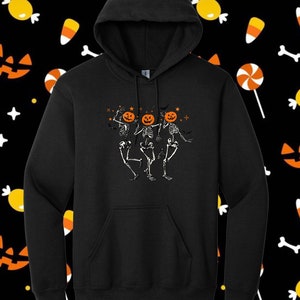 Funny Halloween Pumpkin Head Dancing Skeleton Hoodie, Halloween Hoodie, Halloween Gift Hoodie, Halloween Party Costume, Fall Tee Hoodie