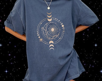 Comfort Colors® Mystic Moon And Sun Shirt, Mystical Moon Phase Shirt, Moon Phase T-Shirt, Boho Vintage Moon Shirt, Spiritual Shirt