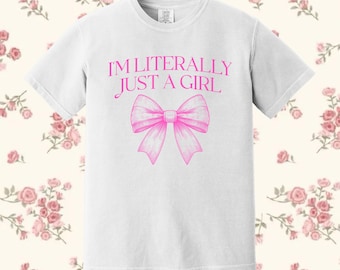 Comfort Colors® Pink Bow Shirt, Coquette Girl Shirt, Feminine Floral Bow Shirt, Pink Ribbon Soft Girl Girly Aesthetic Shirt, Gift For Her