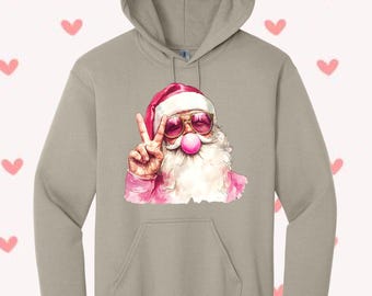 Santa Hoodie, Blowing Bubble Christmas Hoodie, Santa Christmas Hoodie, Funny Christmas Hoodie, Christmas Gift, Pink Christmas Hoodie