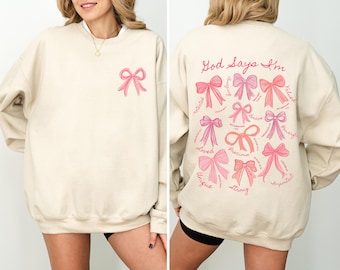 God Says I Am Coquette Bow Sweatshirt, Women's Christian Sweatshirt, Balletcore Christian Sweaer, Christian Girl Gifts, Pink Coquette Bow