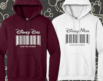 Disney Dad Disney Mom Scan For Payment Hoodie, Mouse Theme Park Hoodie, Dad Shirts, Mom Hoodie, Family Trip Adult Shirt, Disneyland Trip Tee
