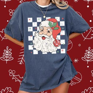 Comfort Colors® Retro Santa Shirt, Retro Checkered Christmas Shirt, Santa Claus Shirt, Merry Christmas Shirt, Retro Christmas Shirt
