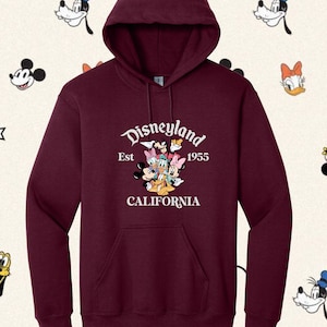 Retro Disneyland 1955 California Hoodie, Vintage Disneyland Hoodie, Disneyland Women&#39;s Hoodie, Trendy Cute Mickey Hoodie