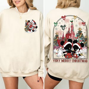 Two-sided Mickey Minnie Couple Disney Christmas Sweatshirt, Mickey&#39;s Very Merry Christmas Party, Disneyland Holiday Couple Xmas Sweatshirt
