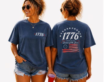 Comfort Colors® 1776 Shirt, Land of the Free, Front and Back Print, 1776 Patriotic Tee, Vintage 4th of July, Distressed USA Flag Shirt