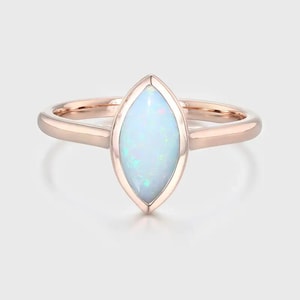 Genuine Opal and Diamond Gold Ring, Affordable Engagement Ring, Marquise Cut Opal Ring With Diamonds, Statement Ring, Dainty Gold Ring