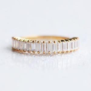Baguette and Round cut Moissanite Wedding Band, Art Deco Half Eternity, Moissanite Cluster Ring, Stackable Engagement Ring