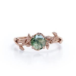 Natural Moss Agate Ring, Leaf Moss Agate Ring, Nature Inspired Leaf Ring, Anniversary Ring, Healing Gemstone Ring, Engagement Ring For Women