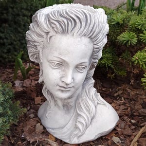 Elegant Woman Head Planter, Classical Face Statue, Concrete Garden Bust, Romantic Cement Planter Pot, Vintage Outdoor Decor, Stone Head Vase
