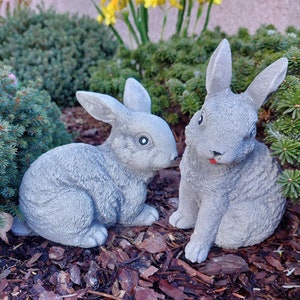 Rabbit Family Concrete Statue 2 in 1, Stone Rabbit Figures, Funny Hare Sculptures, Animal Garden Ornament, Home Pet Decor, Gifts for Farmers