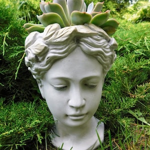 Stone Woman Head Planter: Concrete Face Garden Urn