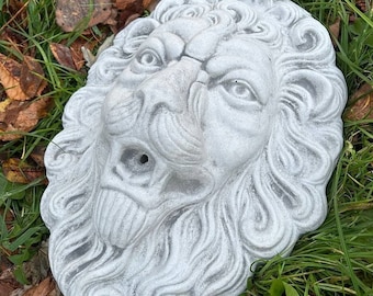 Stone Lion Head Fountain: Carved Concrete Wall Sculpture