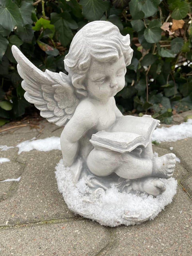 Stone Angel Statue: Reading Cherub, Outdoor Decor (8.7 in) image 2