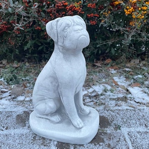 Detailed Concrete Boxer Dog Statue: Outdoor Pet Memorial Decor