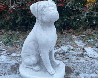 Detailed Concrete Boxer Dog Statue: Outdoor Pet Memorial Decor