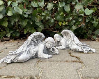 Concrete Baby Angel Statues (Set of 2): Memorial Garden Decor