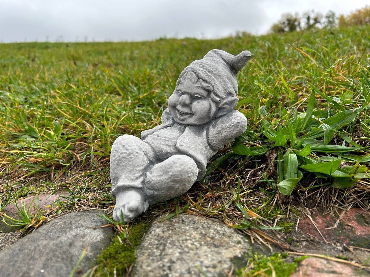 Resting Gnome Statue: Concrete Elf Sculpture, Funny Yard Art - Etsy