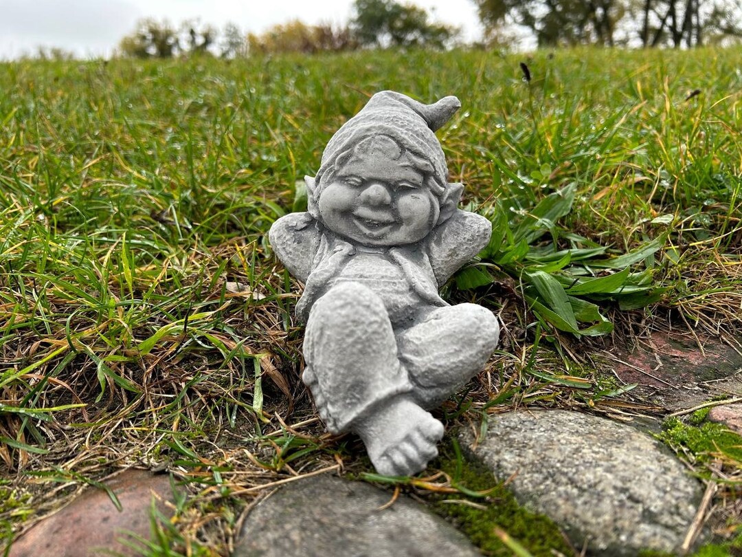 Resting Gnome Statue: Concrete Elf Sculpture, Funny Yard Art - Etsy