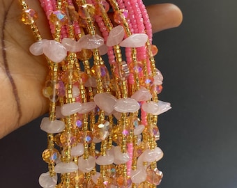 Rose Quartz & Amethyst Gemstone Waist Beads | Czech Crystal Beading