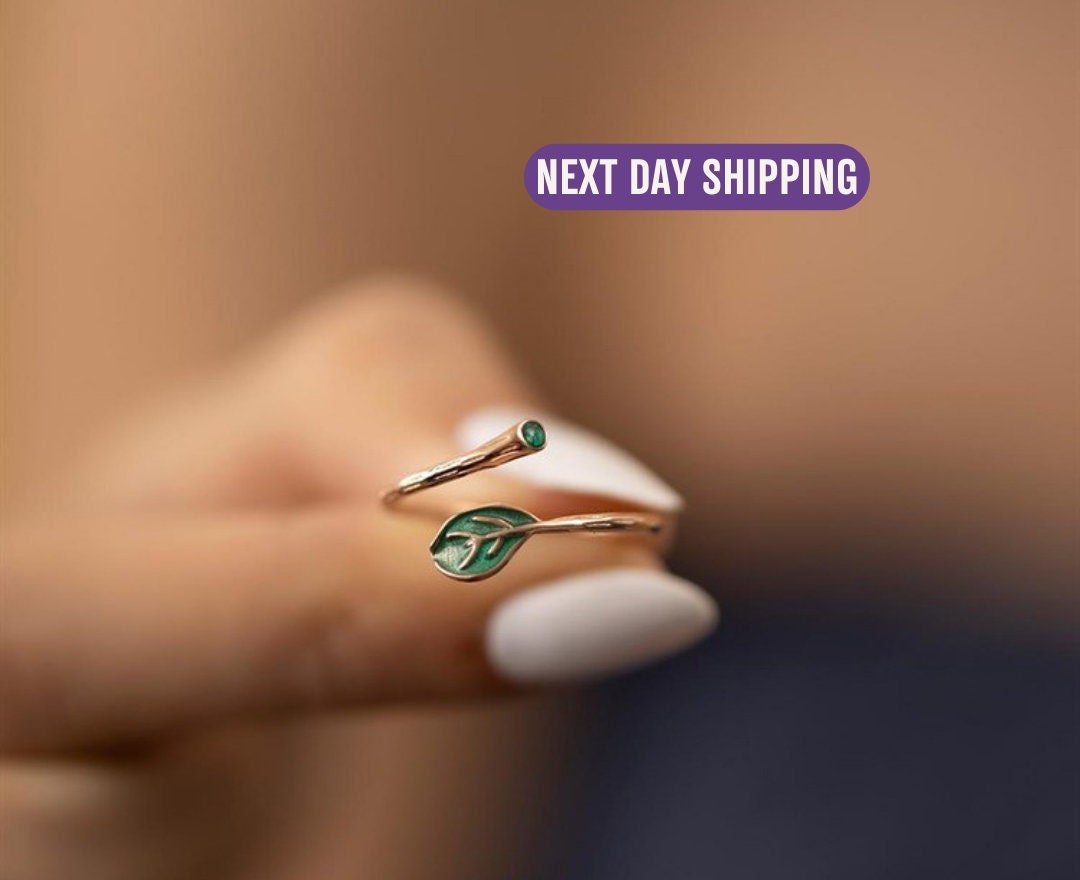 Minimalist Green Leaf Rings for Women, Summer Jewelry, Handmade Jewelry