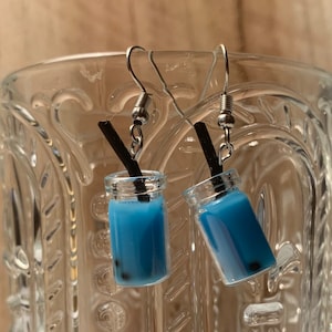 Earrings, bubble tea, blue