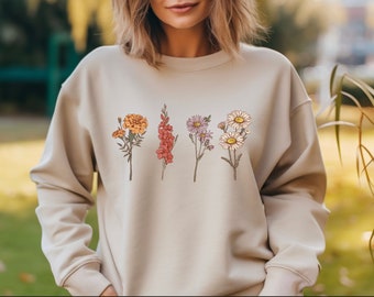 Custom Birth Flower Sweatshirt: Grandma&#39;s Garden, Personalized Mom Gift