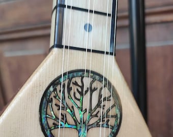 Saz turc de qualité sur mesure en bois d&#39;acajou avec table d&#39;harmonie en épicéa massif avec motif en bois incrusté de nacre Akustik