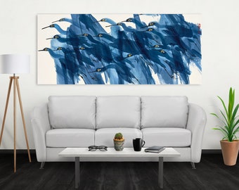 A Flock of Gulls Print, Samsung Frame TV Print, Blue Seagulls Vintage Print, Large Coastal Wall Art, Nautical Home Accent,Ocean Inspired|234