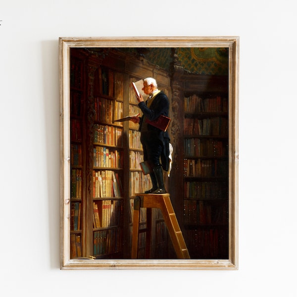 The Bookworm by Carl Spitzweg, Classic Artwork, Carl Spitzweg, Library Painting, German Painting, Giclée Art Print, Librarian Painting | 85
