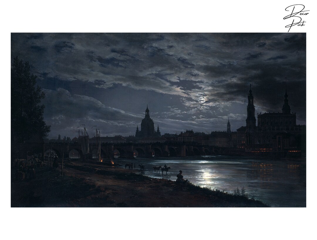View of dresden by moonlight painting by johan christian dahl etsy