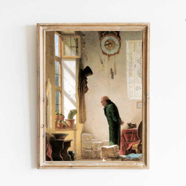 The Cactus Enthusiast by Carl Spitzweg, Classic Artwork, Biedermeier Clock, German Painting, Giclée Art Print, Cactus Art, Cactus Print |154