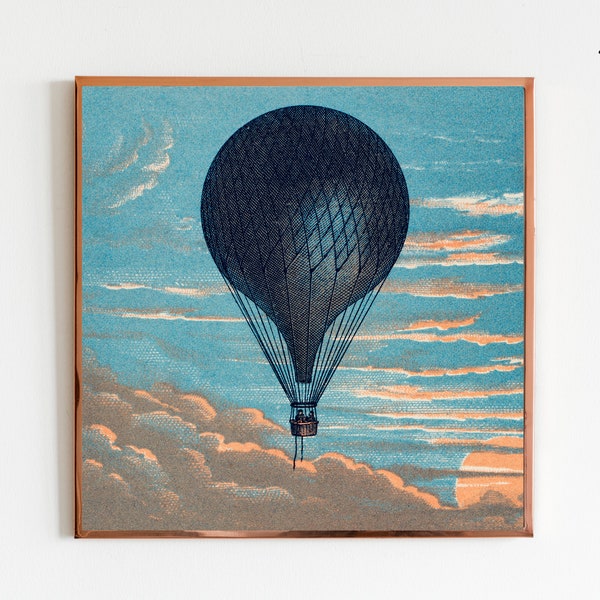 Le Ballon by Imprimeur E Pichot, Vintage Hot Air Balloon, 19th Century, Vintage Painting, Balloon Print, Antique Art, Rustic Farmhouse | 141
