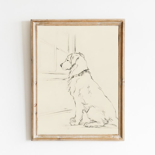 Retriever Print, Golden Retriever Fine Art Print. Golden Retriever Drawing. Dog Artwork. Dog Wall Decor, Gift for Dog Lovers, Christmas gift