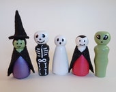 READY TO SHIP Trick or Treat Wooden Peg Dolls