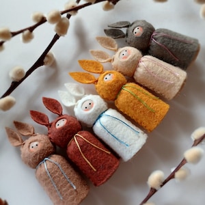 Bunny Peg Dolls // Neutral Tone Wool Felt Bunny Peg Dolls // Choice of Colors // MADE TO ORDER