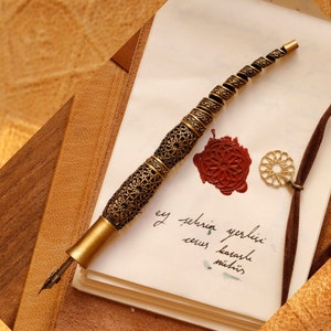 Infinite Stars; Penna a immersione Seljuks, Penna stilografica, Penna a immersione, Timbro in ottone monogramma, Scrittura a mano, Set di penne per calligrafia, Penna a immersione in bronzo, penne