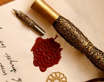 Seljuk Style Brass Dip Pen - Calligraphy Handwriting Bronze Pen