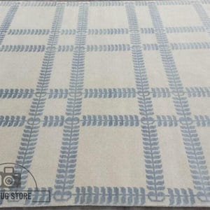 Hand-Knotted Oushak Wool Rug: White & Blue Leaf Design, 8x10 Area Rug