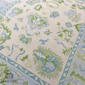 10X14 Beige, Blue, Green Oushak rug muted multi size 8x10/9x12/10x14 Hand-knotted Vintage Oushak Wool Area Rug for Living Room, Dining room