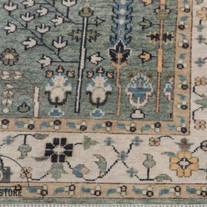 Bespoke Green tree of life Hand Knotted Rug Oushak Rug Wool area Rug for living room Rug for Home Oversize size rug Ivory Rug Turkish rug