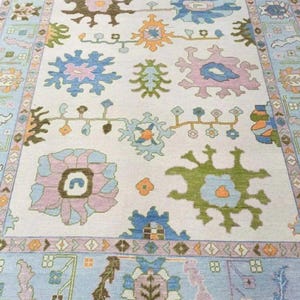 10X14 Beige, Blue, Green Oushak rug muted multi size 8x10/9x12/10x14 Hand-knotted Vintage Oushak Wool Area Rug for Living Room, Dining room.