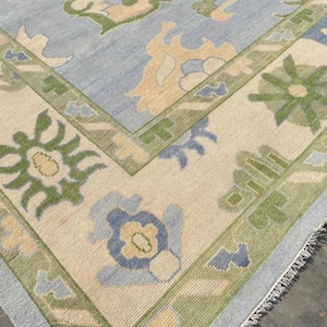 10X14 Blue, Beige, Green Oushak rug muted multi size 8x10/9x12/10x14 Hand-knotted Vintage Oushak Wool Area Rug for Living Room, Dining room.