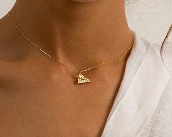 Diamond Paper Plane-ketting: 14k gouden reissieradencadeau